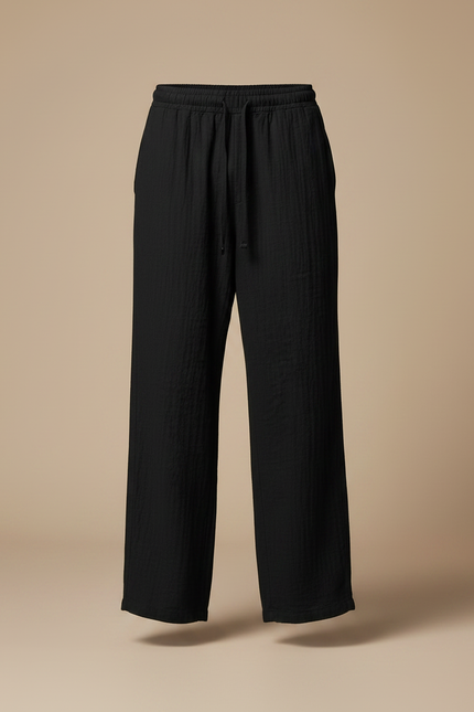Pantalon Fluide Noir Coton Ample Décontracté Homme - vue 3