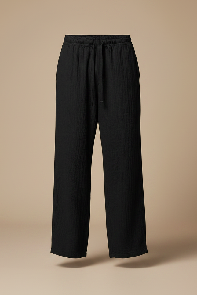 Pantalon Fluide Noir Coton Ample Décontracté Homme - vue 3