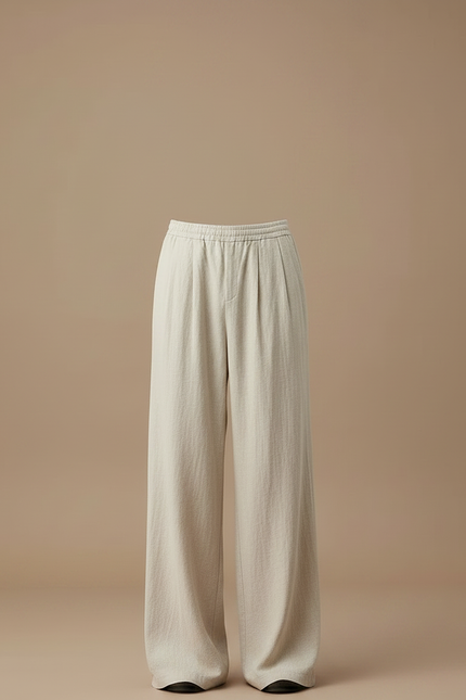 Pantalon Fluide Écru Lin Ample Confortable Homme - Beige - vue 3