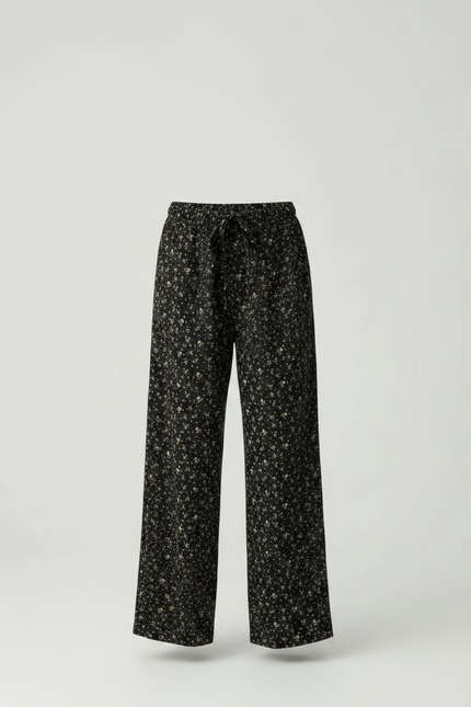 Pantalon Fluide Noir Floral Ample Décontracté Fille - Viscose - vue 3