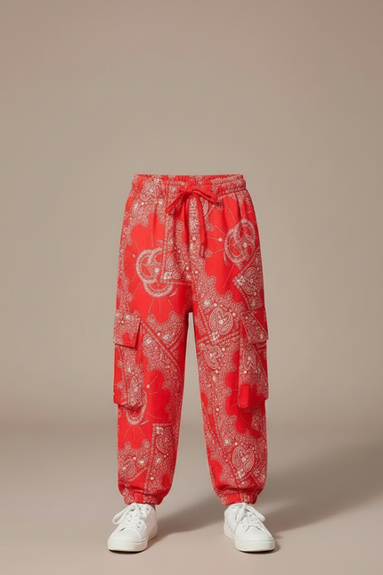 Pantalon Fluide Rouge Bandana Ample Cargo Enfant - Viscose - vue 3