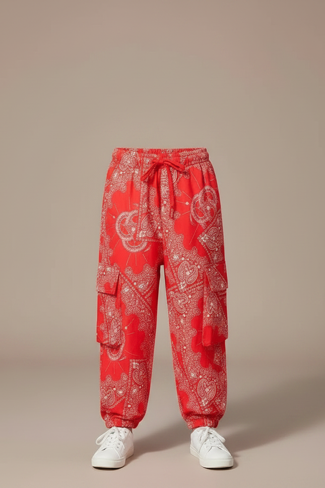 Pantalon Fluide Rouge Bandana Ample Cargo Enfant - Viscose - vue 3