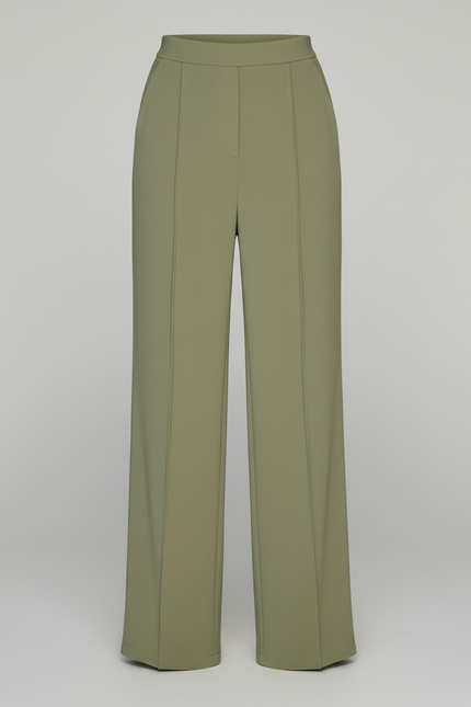 Pantalon Fluide Vert Kaki Taille Haute Large Élégant - Viscose - vue 3