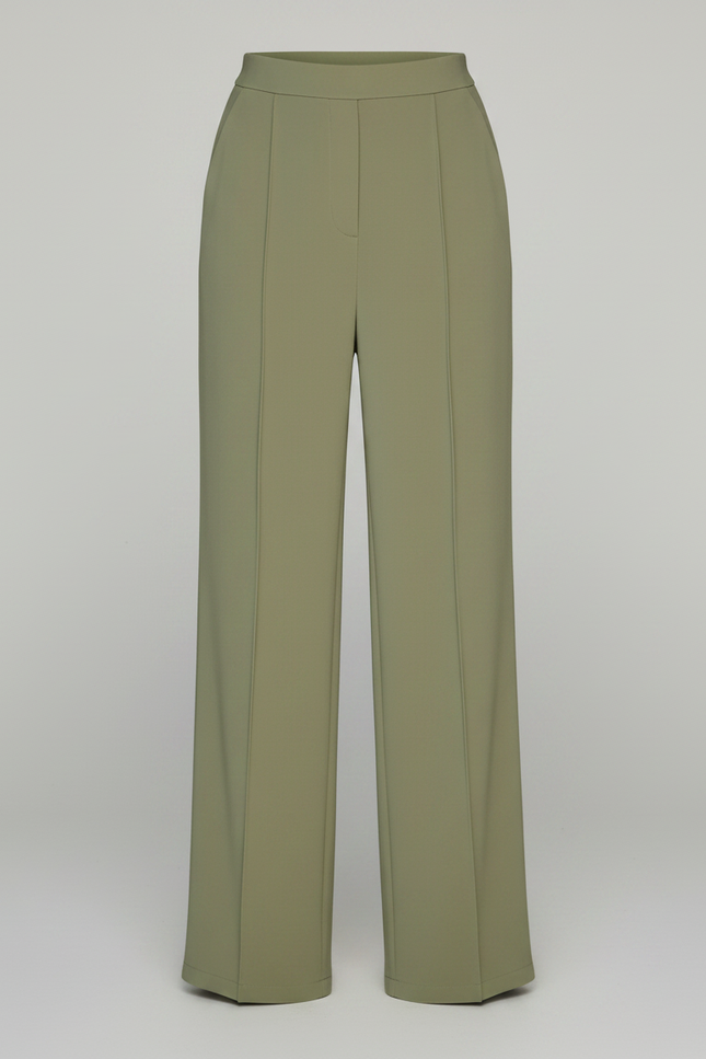 Pantalon Fluide Vert Kaki Taille Haute Large Élégant - Viscose - vue 3