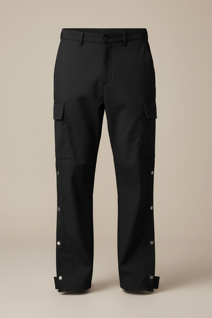 Pantalon Fluide Noir Cargo Boutons Pression Décontracté Homme - Polyester - vue 3