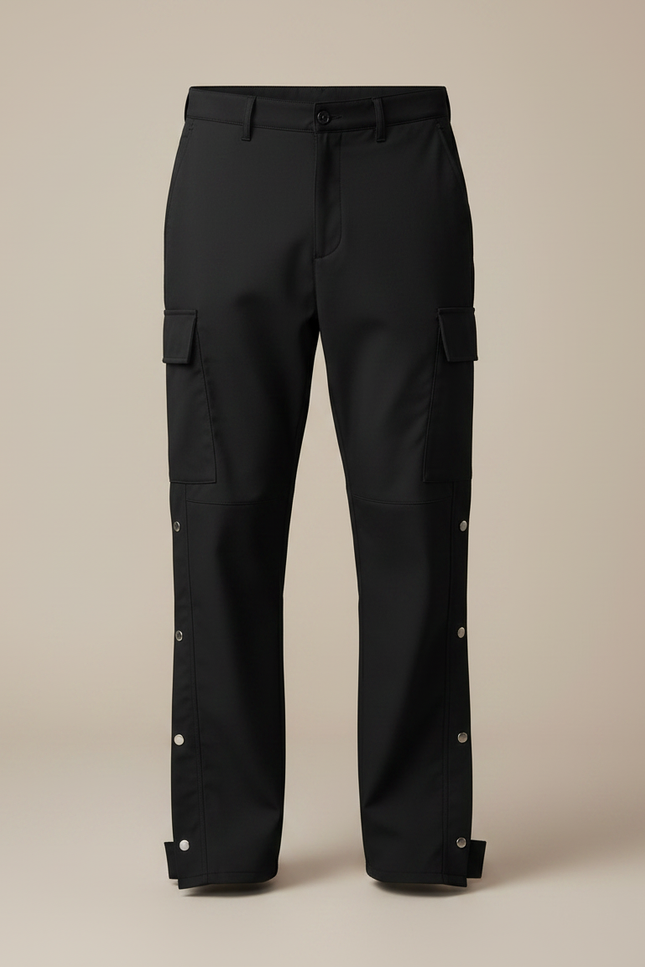 Pantalon Fluide Noir Cargo Boutons Pression Décontracté Homme - Polyester - vue 3