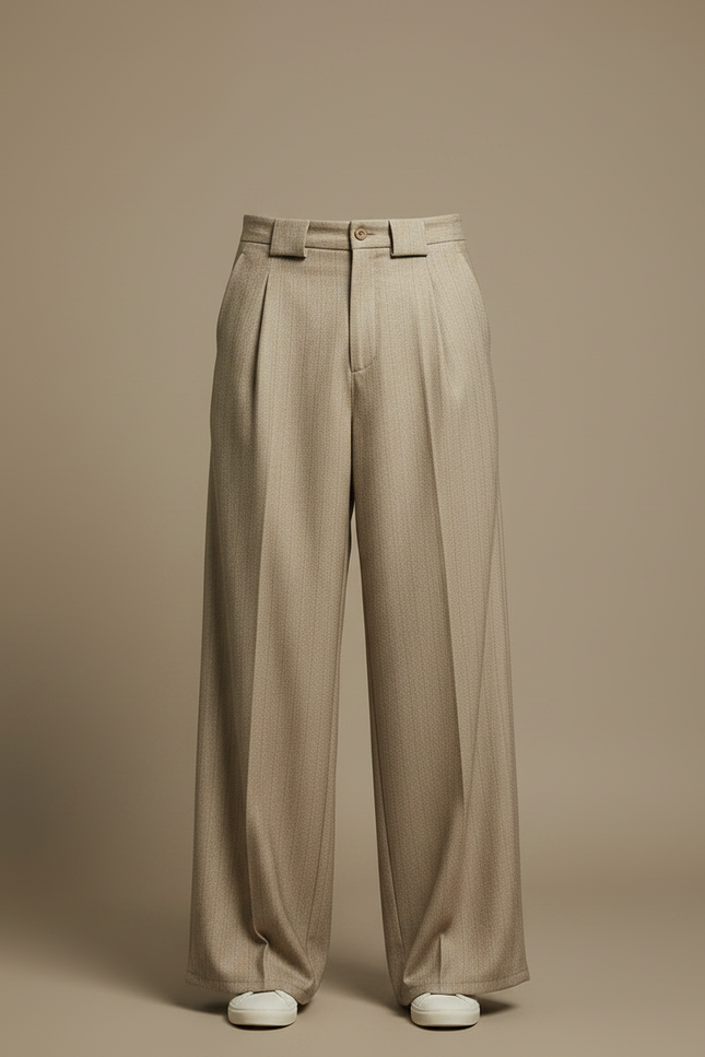 Pantalon Fluide Beige Plissé Ample Homme Décontracté - Gabardine - vue 3