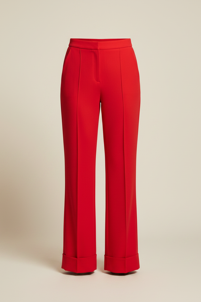 Pantalon Fluide Rouge Taille Haute Évasé Élégant Femme - Polyester - vue 3