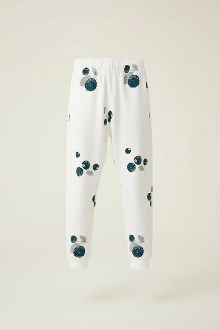 Pantalon Fluide Blanc Coton Imprimé Myrtille Élastique Enfant - Molleton - vue 3