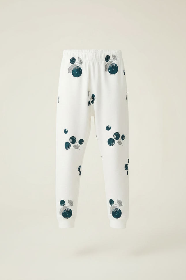 Pantalon Fluide Blanc Coton Imprimé Myrtille Élastique Enfant - Molleton - vue 3