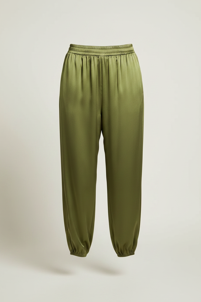 Pantalon Fluide Satiné Vert Ample Cheville Décontracté - vue 3