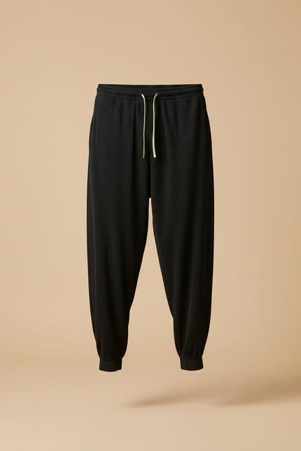 Pantalon Fluide Noir Plissé Ample Cordon Homme - Polyester - vue 3