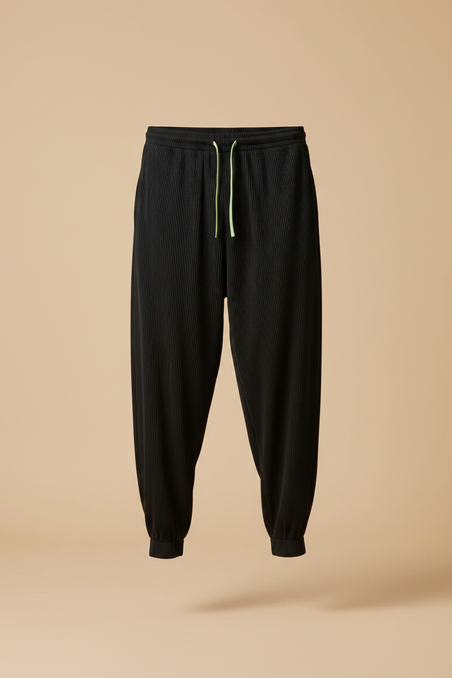 Pantalon Fluide Noir Plissé Ample Cordon Homme - Polyester - vue 3