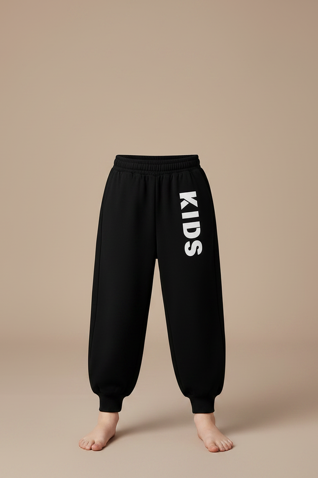 Pantalon Fluide Noir Ample Lettres Imprimées Confortable Enfant - Molleton - vue 3