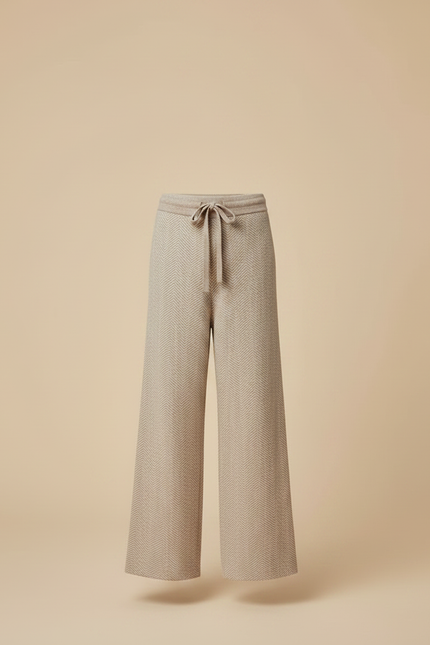 Pantalon Fluide Beige Chevrons Tricoté Ample Décontracté Enfant - Maille - vue 3