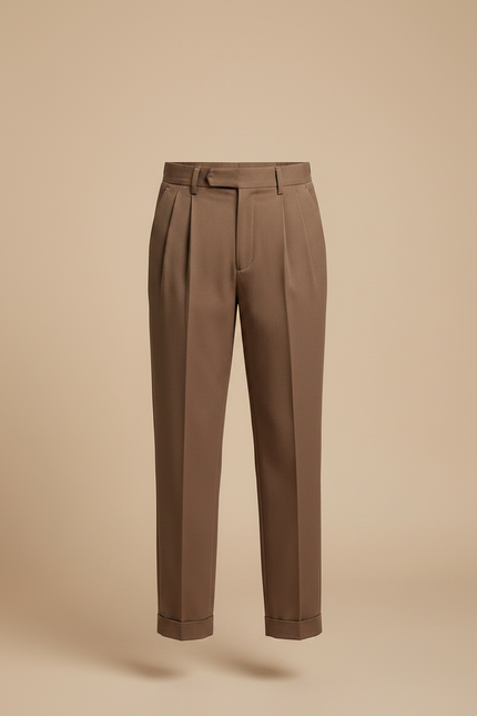 Pantalon Fluide Marron Plissé Ample Décontracté Garçon - Gabardine - vue 3