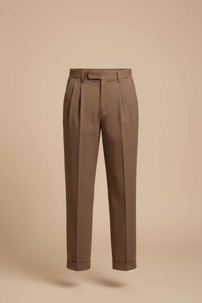 Pantalon Fluide Marron Plissé Ample Décontracté Garçon - Gabardine - vue 3