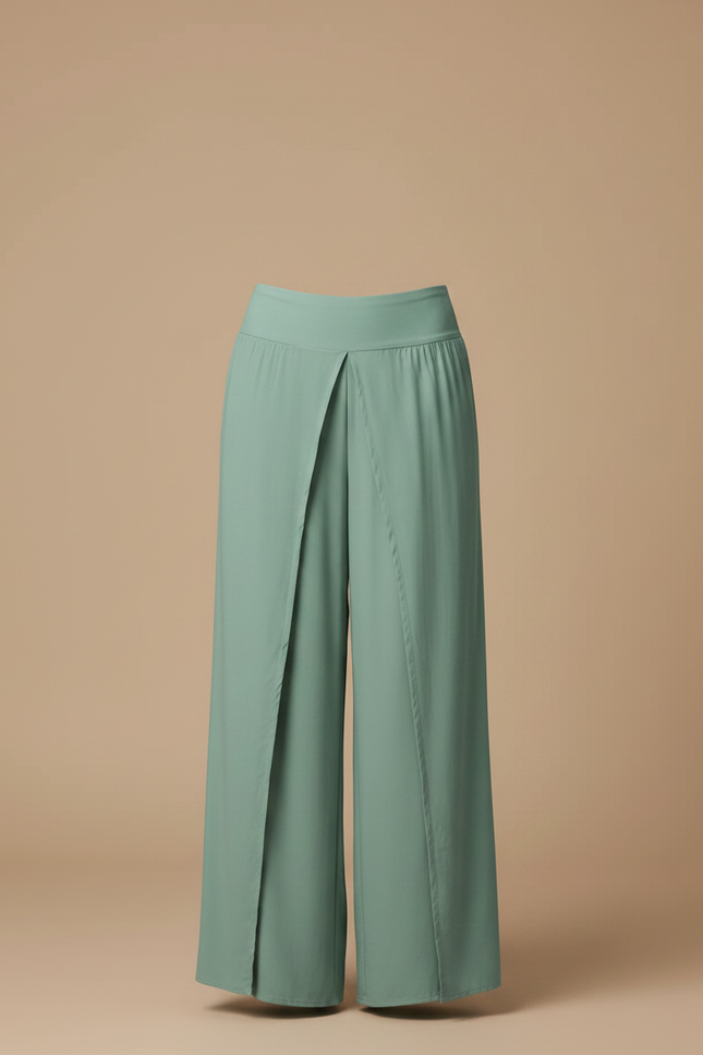 Pantalon Fluide Vert Menthe Ample Fendu Élégant - Viscose - vue 3