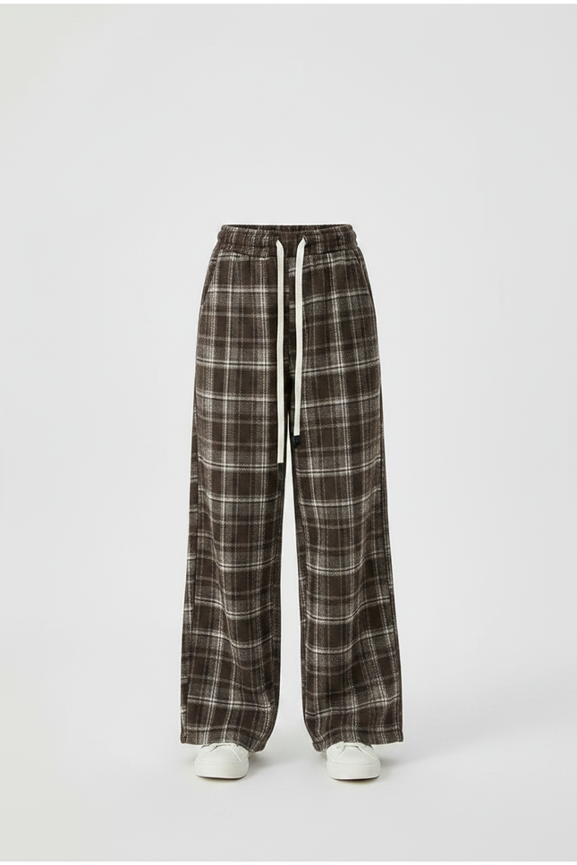 Pantalon Fluide Carreaux Marron Ample Coton Fille - Laine - vue 3