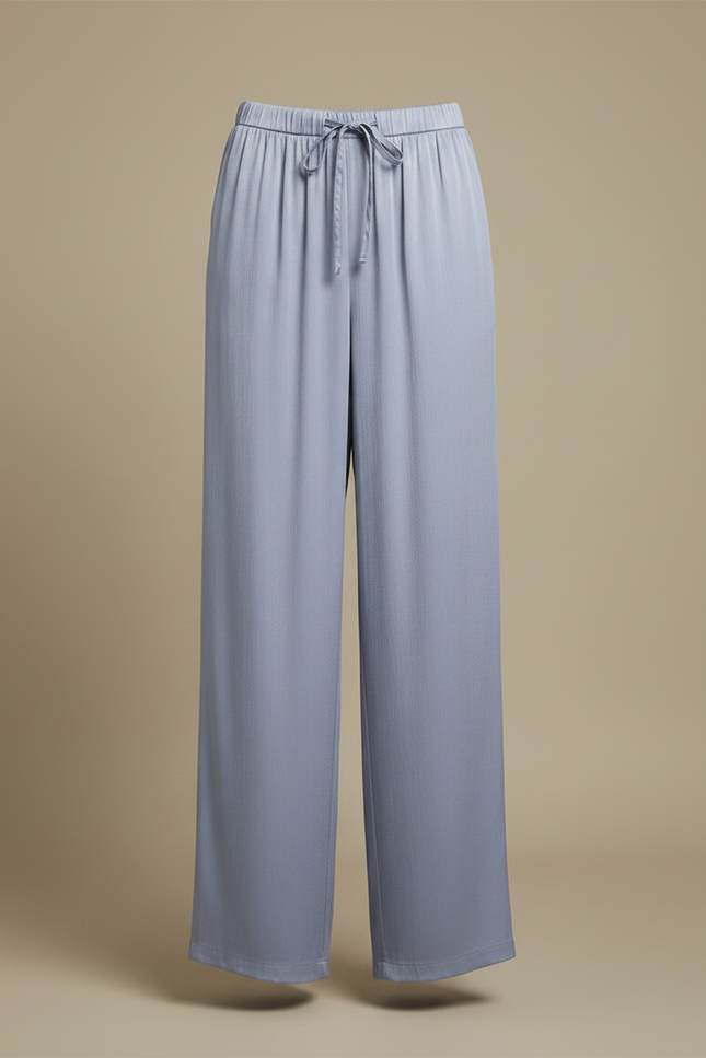 Pantalon Fluide Bleu Ciel Ample Satiné Décontracté Femme - vue 3