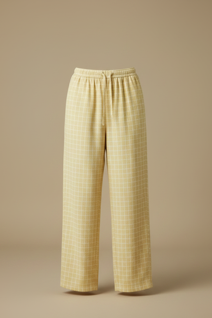 Pantalon Fluide Jaune Carreaux Coton Ample Décontracté Femme - Molleton - vue 3