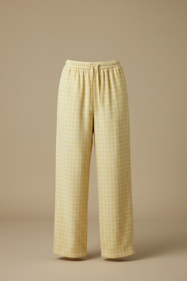 Pantalon Fluide Jaune Carreaux Coton Ample Décontracté Femme - Molleton - vue 3