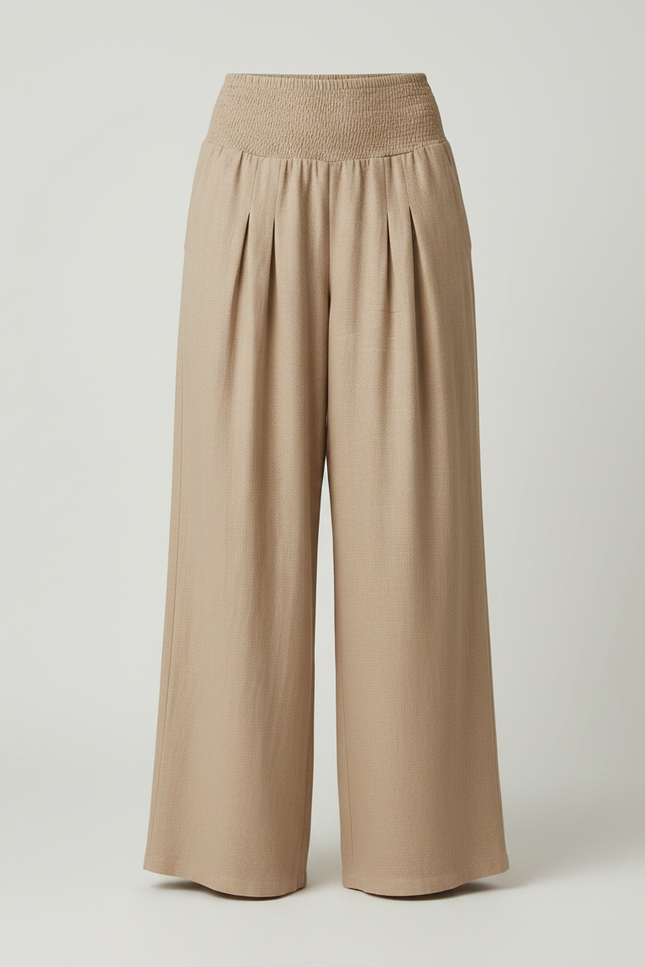 Pantalon Fluide Crêpe Femme Beige - Viscose - vue 3