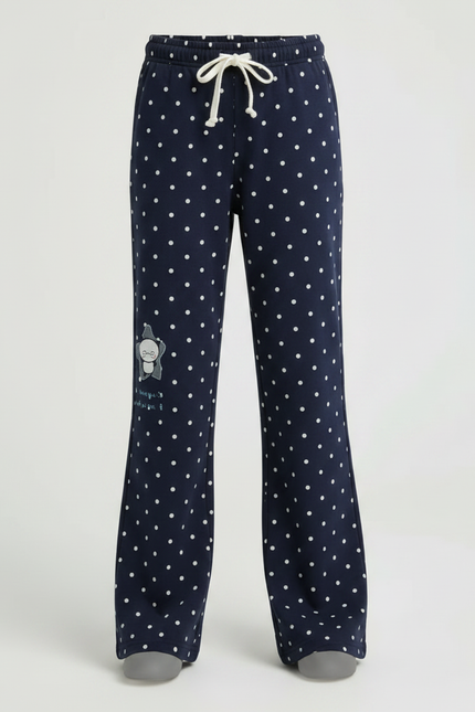 Pantalon Fluide Bleu Marine Pois Blancs Évasé Enfant - Molleton - vue 3