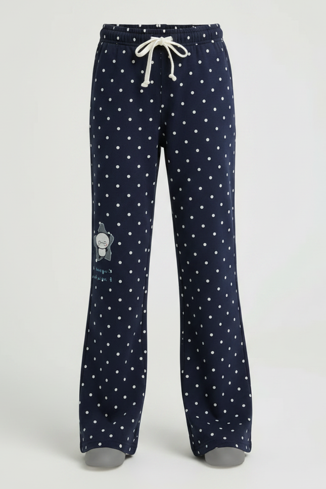 Pantalon Fluide Bleu Marine Pois Blancs Évasé Enfant - Molleton - vue 3