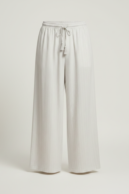 Pantalon Fluide Écru Ample Côtelé Cordon Décontracté - Blanc Cordé - vue 3