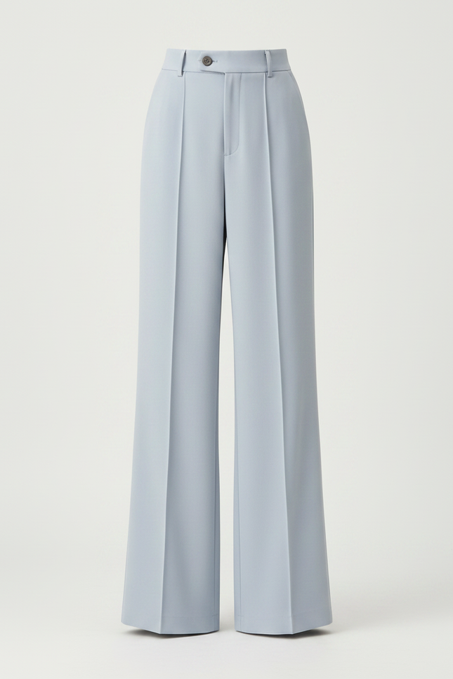 Pantalon Fluide Bleu Ciel Ample Taille Haute Élégant - Polyester - vue 3
