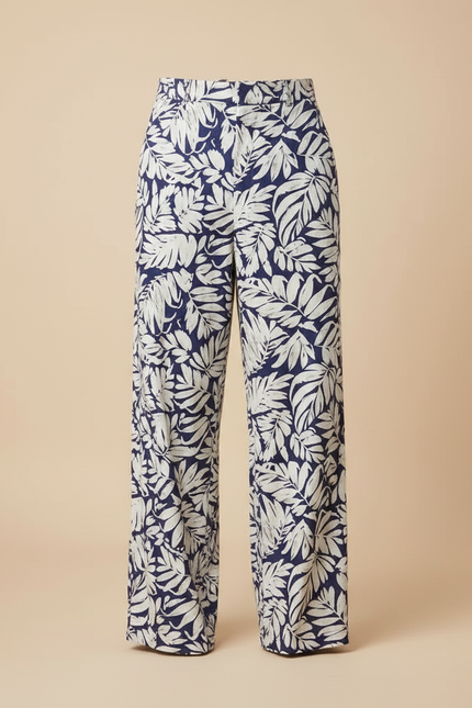 Pantalon Fluide Imprimé Feuillage Bleu Ample Homme - Marine Viscose - vue 3