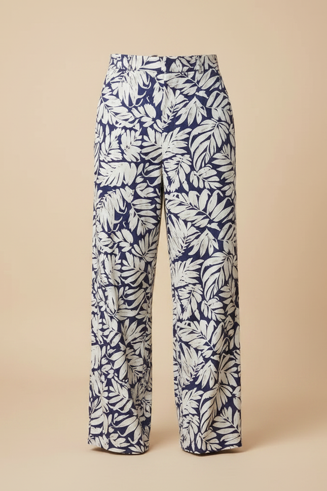 Pantalon Fluide Imprimé Feuillage Bleu Ample Homme - Marine Viscose - vue 3