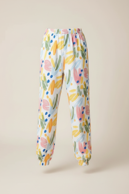 Pantalon Fluide Blanc Imprimé Abstrait Confortable Garçon - Coton - vue 3