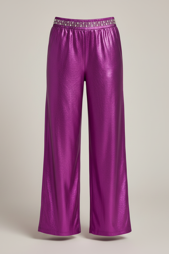 Pantalon Fluide Violet Brillant Ample Pailleté Scintillant - Polyester - vue 3