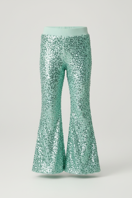 Pantalon Fluide Paillettes Vert Évasé Scintillant Confortable - Maille - vue 3