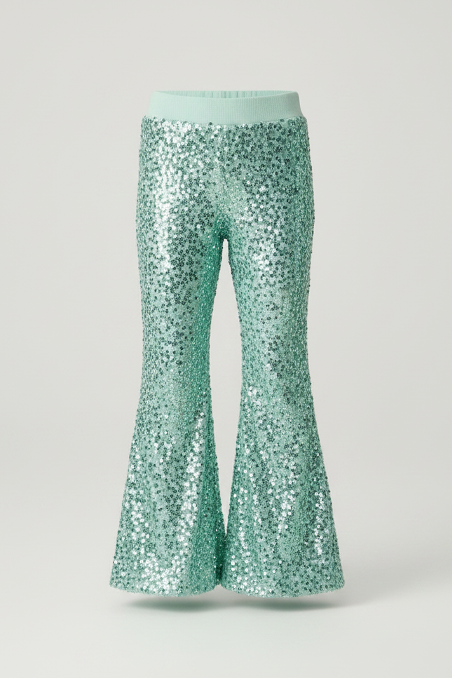Pantalon Fluide Paillettes Vert Évasé Scintillant Confortable - Maille - vue 3