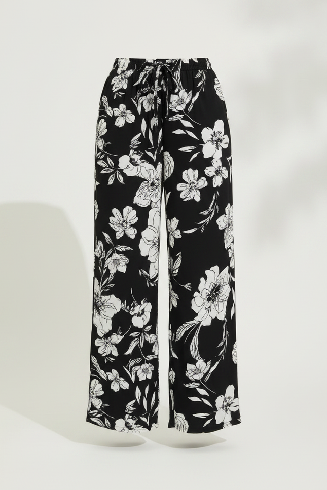 Pantalon Fluide Noir Floral Ample Taille Haute - Viscose - vue 3