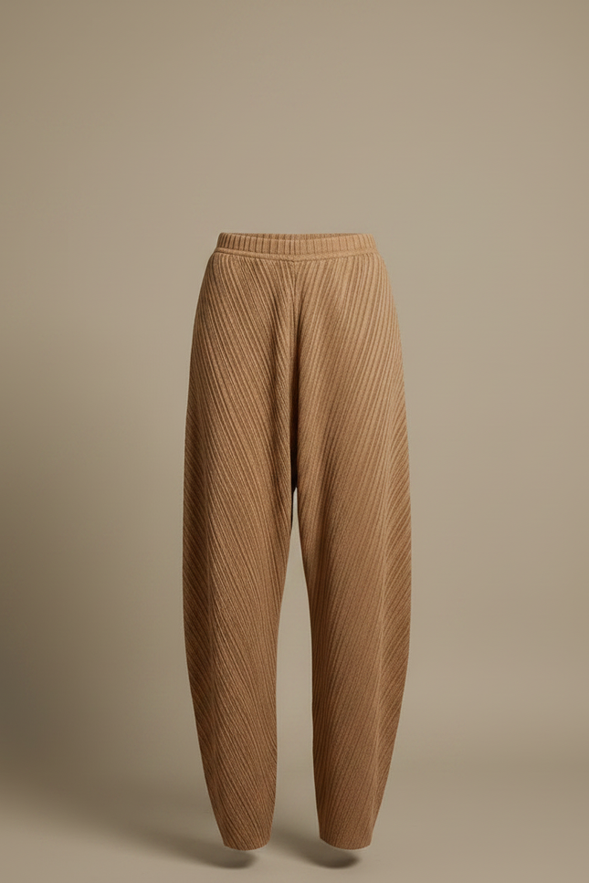 Pantalon Fluide Plissé Marron Ample Confortable Décontracté - Maille - vue 3