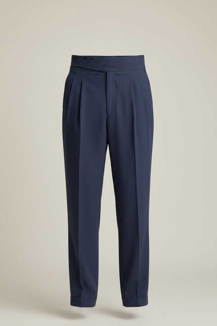 Pantalon Fluide Bleu Marine Plissé Homme Élégant Droit - Polyester - vue 3
