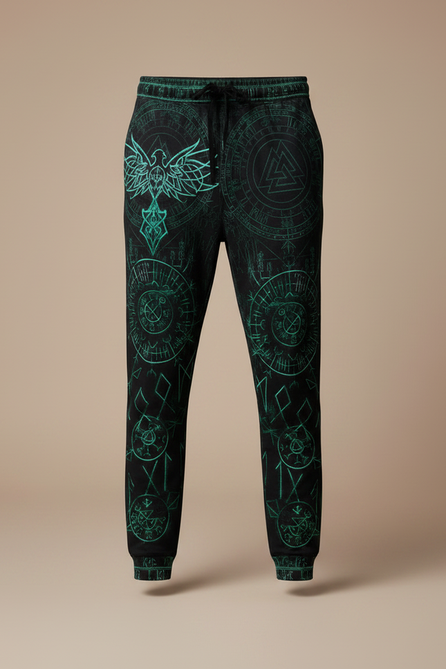 Pantalon Fluide Noir Ample Imprimé Tribal Vert Cordon - Molleton - vue 3