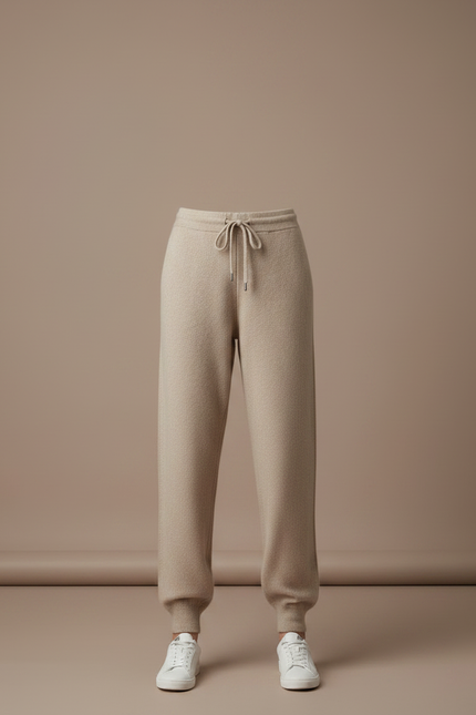 Pantalon Fluide Beige Maille Cordon Décontracté Femme - vue 3