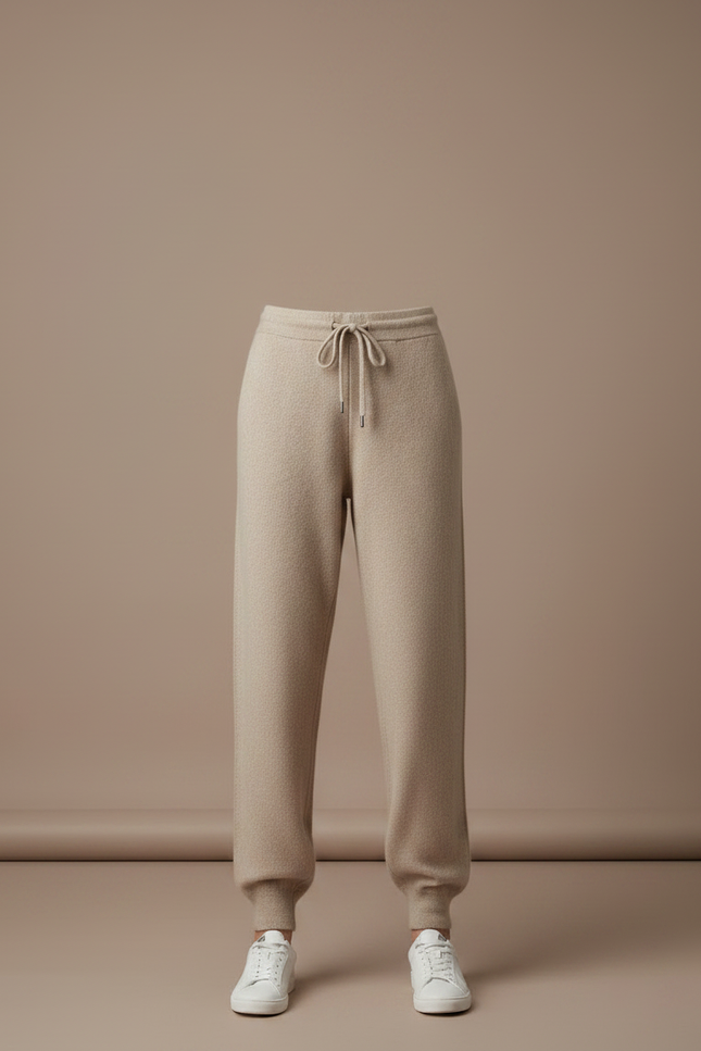 Pantalon Fluide Beige Maille Cordon Décontracté Femme - vue 3