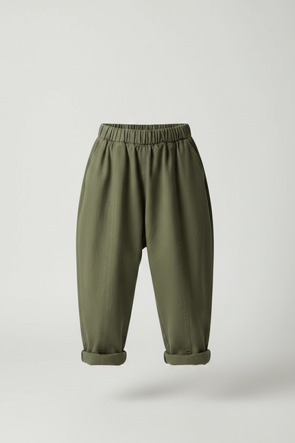 Pantalon Fluide Vert Ample Décontracté Enfant Coton - Kaki - vue 3