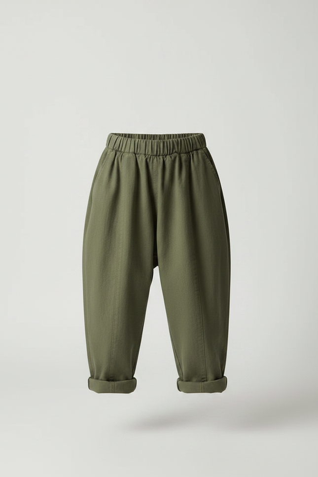 Pantalon Fluide Vert Ample Décontracté Enfant Coton - Kaki - vue 3
