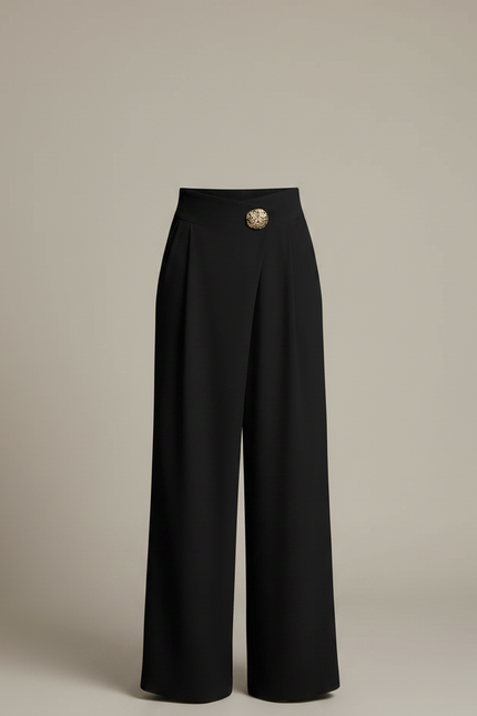 Pantalon Fluide Portefeuille - Noir Viscose - vue 3