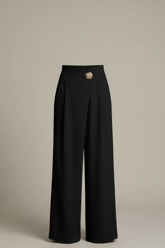 Pantalon Fluide Portefeuille - Noir Viscose - vue 3