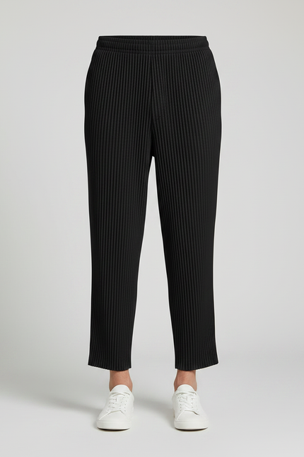 Pantalon Fluide Noir Plissé Ample Décontracté Homme Coton - vue 3