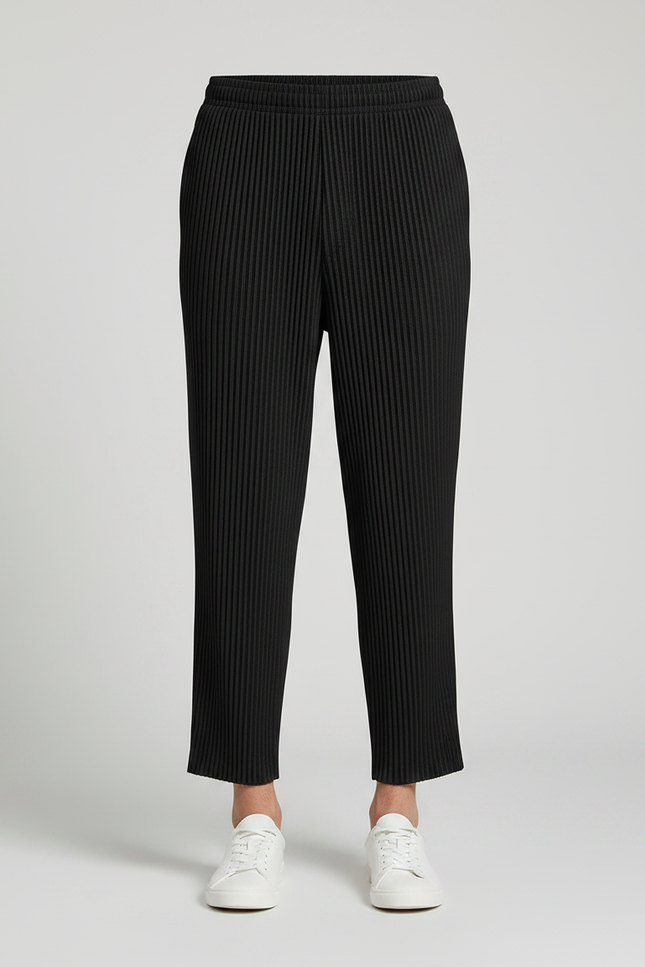 Pantalon Fluide Noir Plissé Ample Décontracté Homme Coton - vue 3