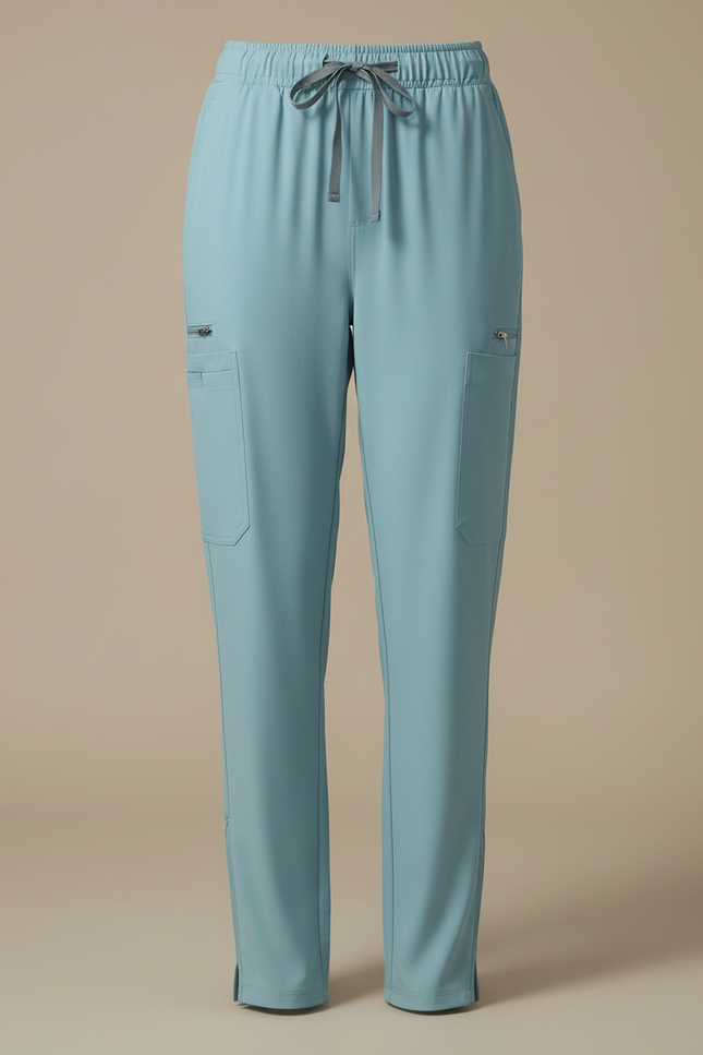 Pantalon Fluide Bleu Ciel Cargo Zippé Femme - Polyester - vue 3